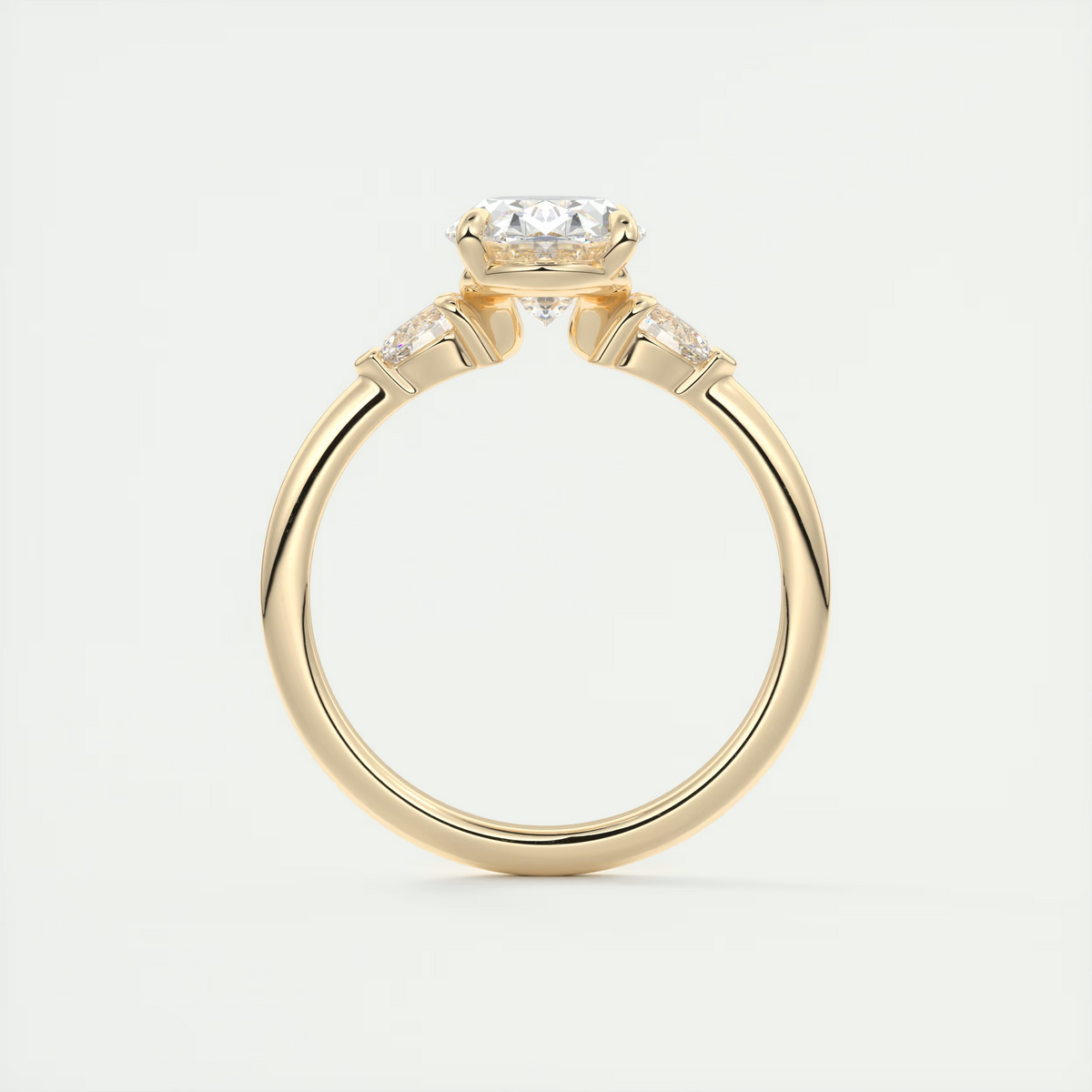 2 Carat Oval Plunge Three-Stone Engagement Ring with Pear Side Stones