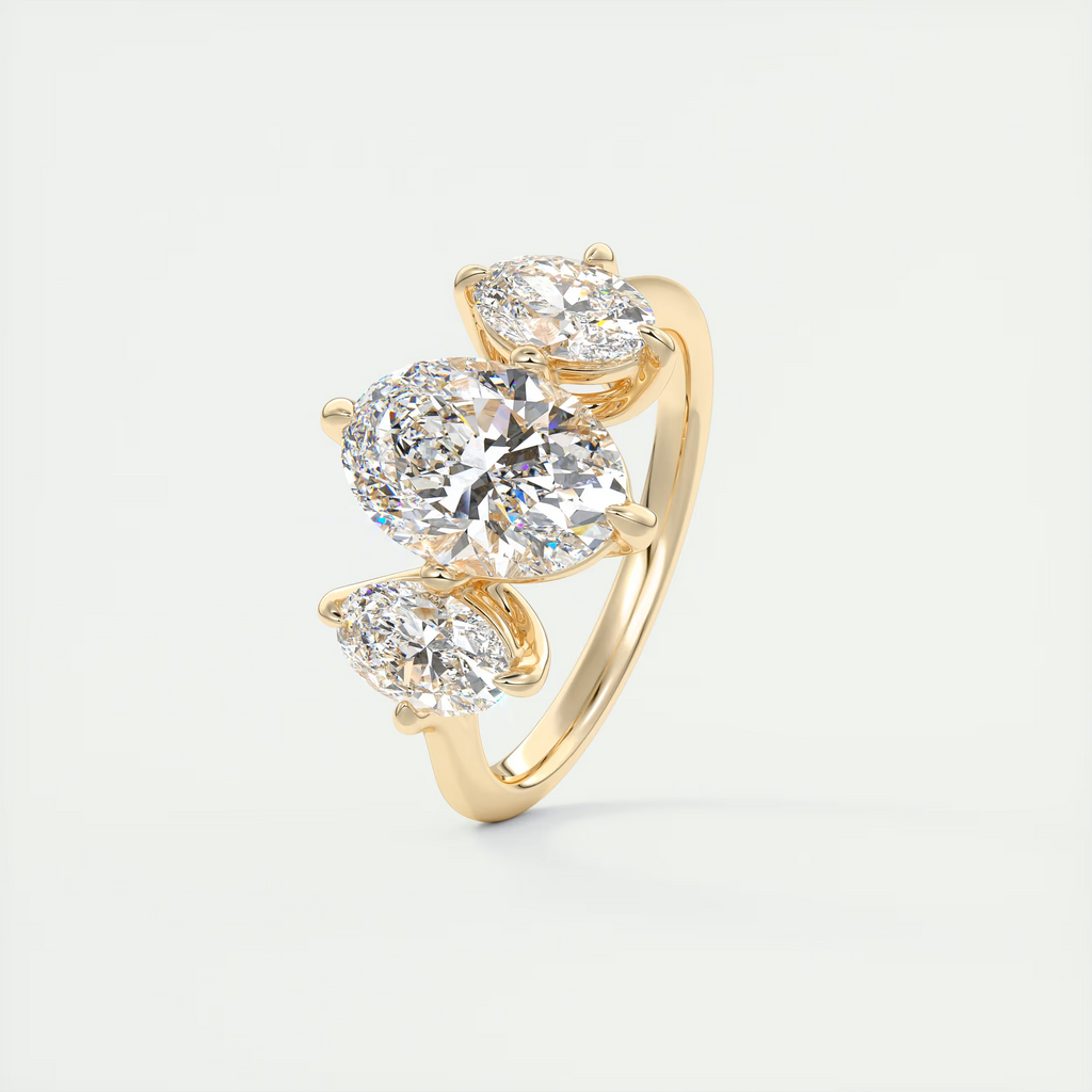2 Carat Oval Flush Stacking Three-Stone Engagement Ring