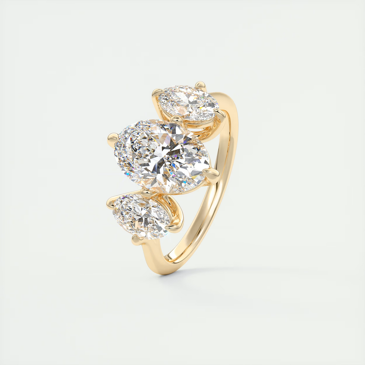 2 Carat Oval Flush Stacking Three-Stone Engagement Ring