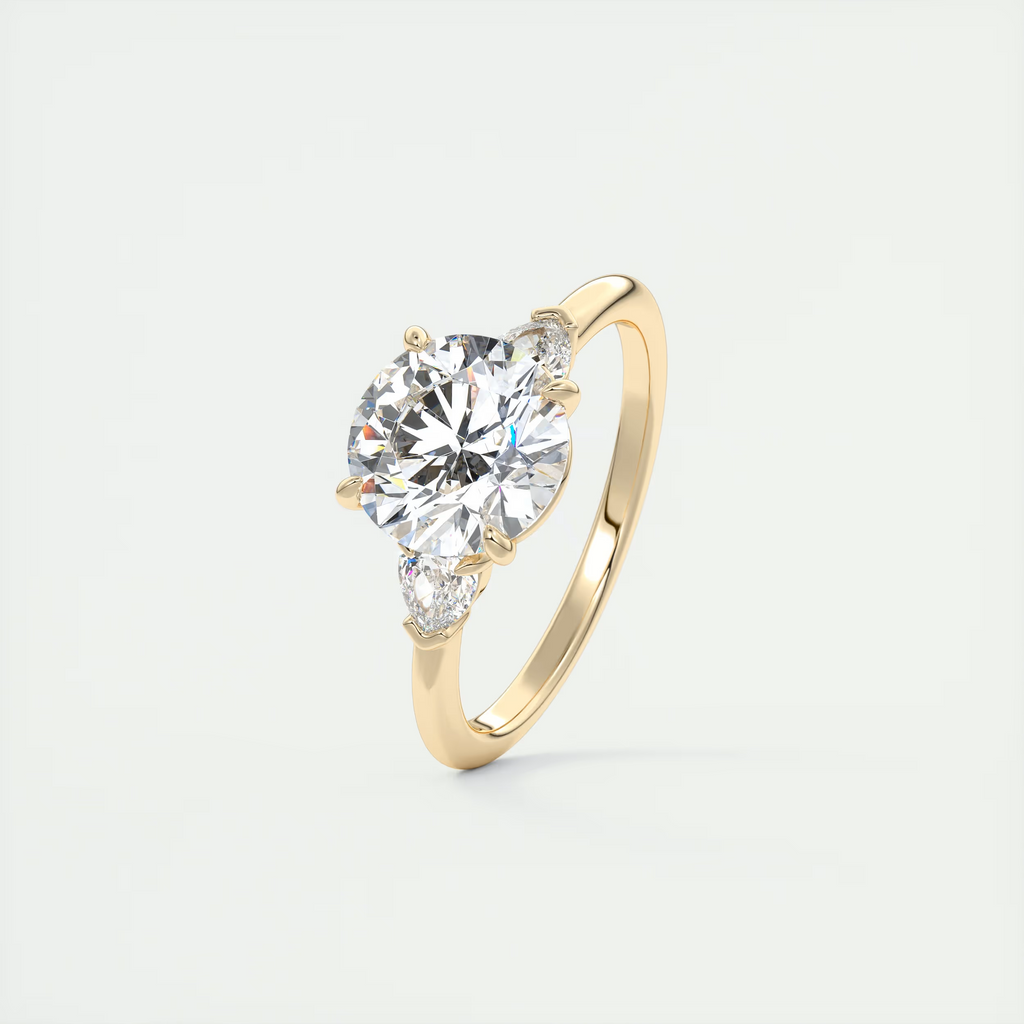 2 Carat Round Plunge Three-Stone Engagement Ring with Pear Side Stones