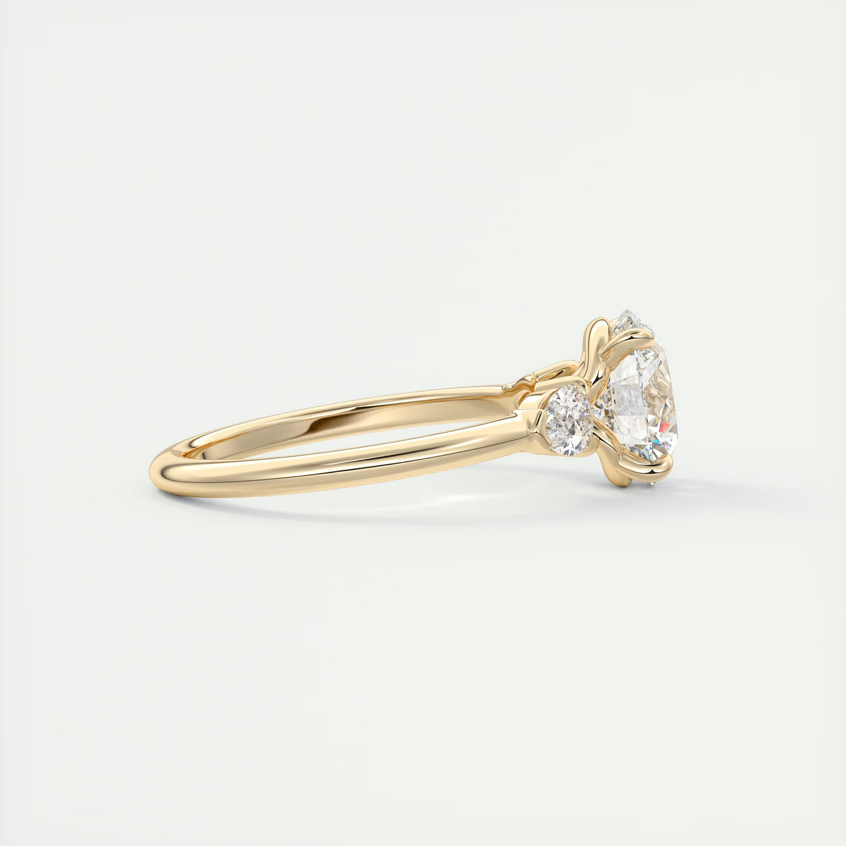 2 Carat Round Plunge Three-Stone Engagement Ring with Pear Side Stones