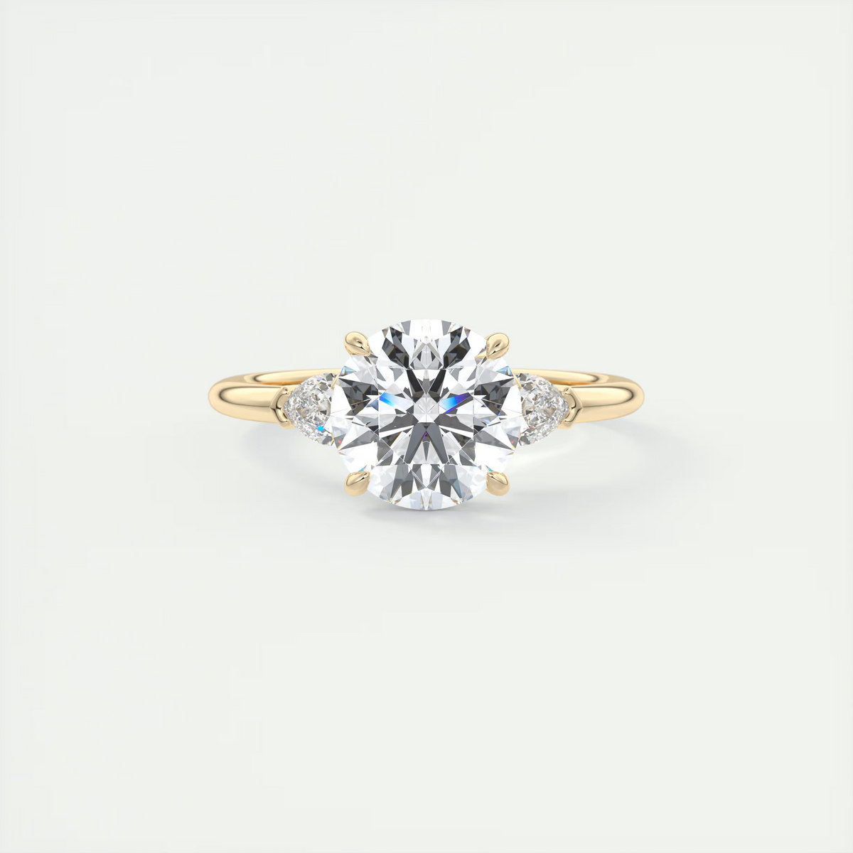 2 Carat Round Plunge Three-Stone Engagement Ring with Pear Side Stones