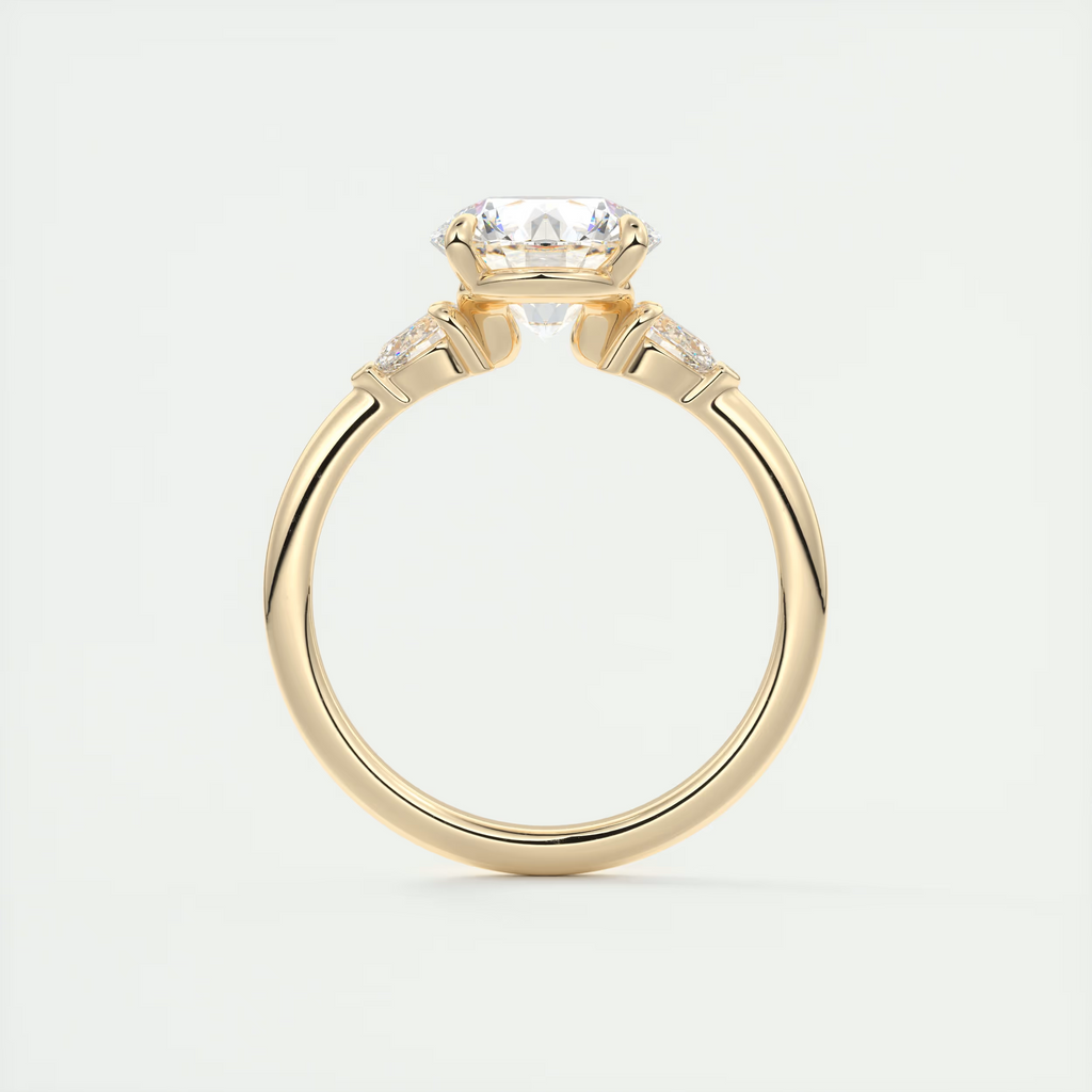 2 Carat Round Plunge Three-Stone Engagement Ring with Pear Side Stones
