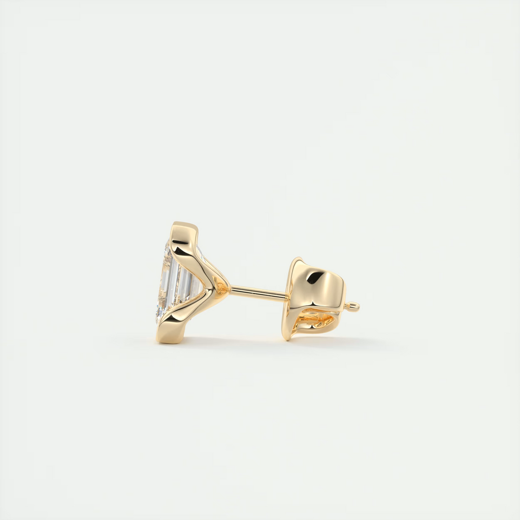 2 ct Emerald Half Bezel Diamond Studs