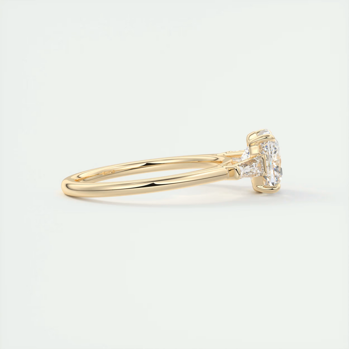 2 Carat Cushion Flush Stacking Baguette Three-Stone Engagement Ring