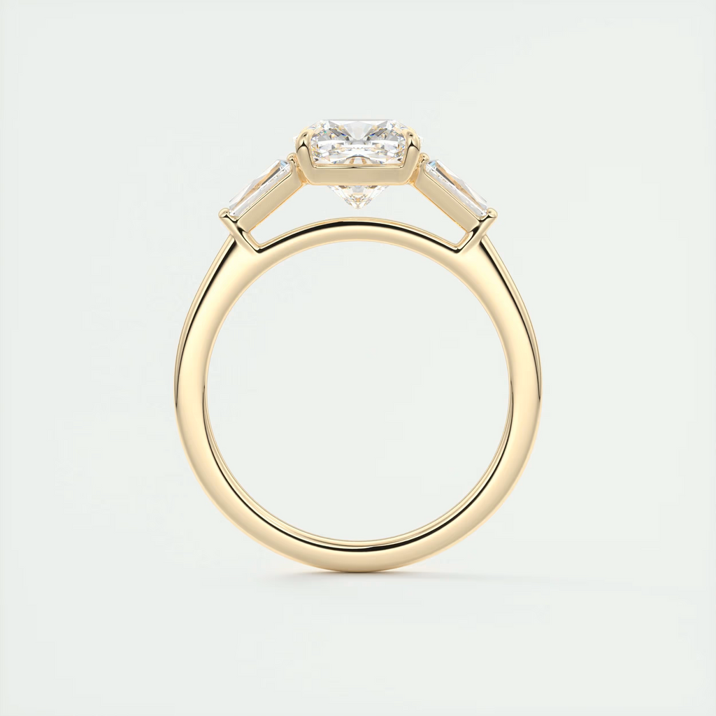 2 Carat Cushion Flush Stacking Baguette Three-Stone Engagement Ring