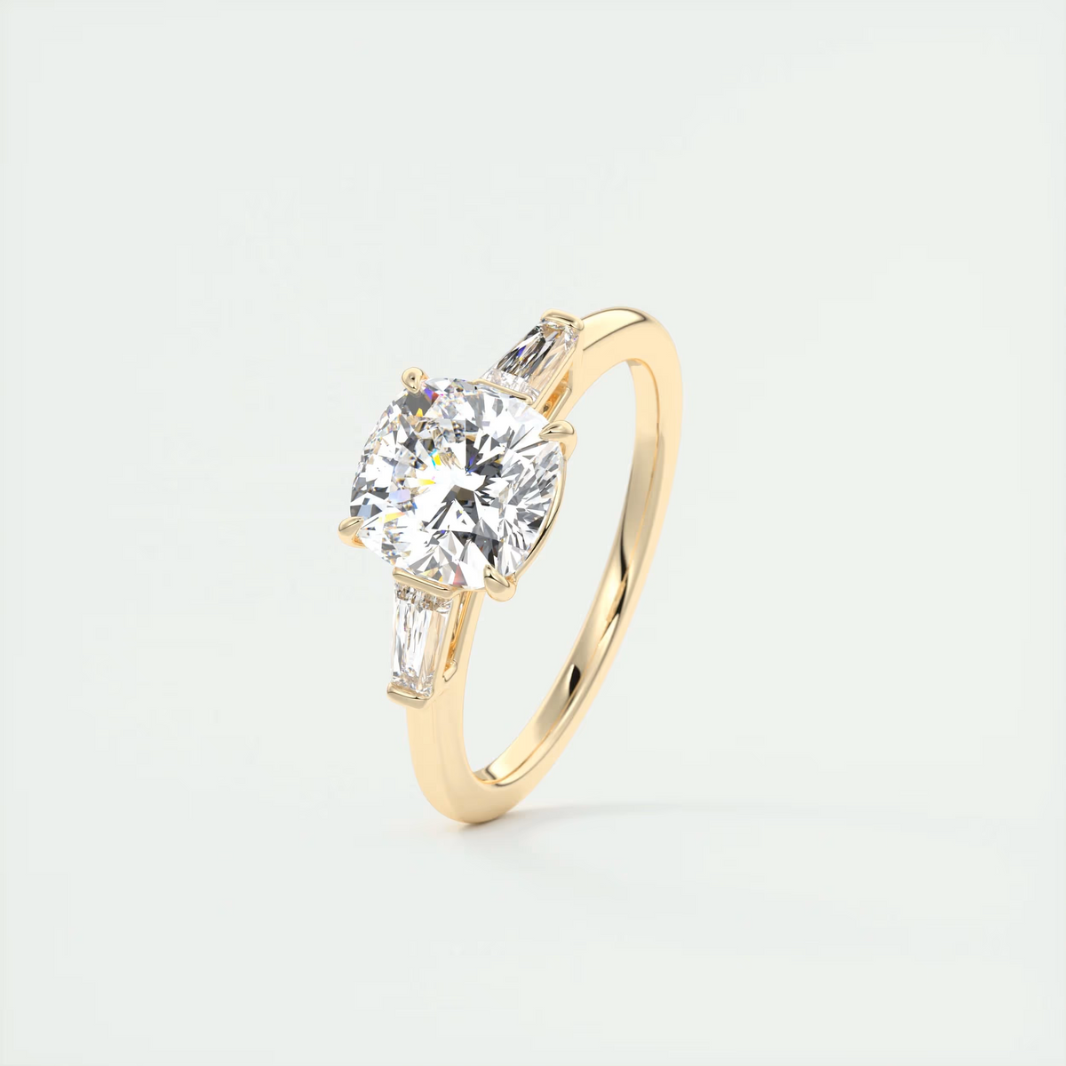 2 Carat Cushion Flush Stacking Baguette Three-Stone Engagement Ring